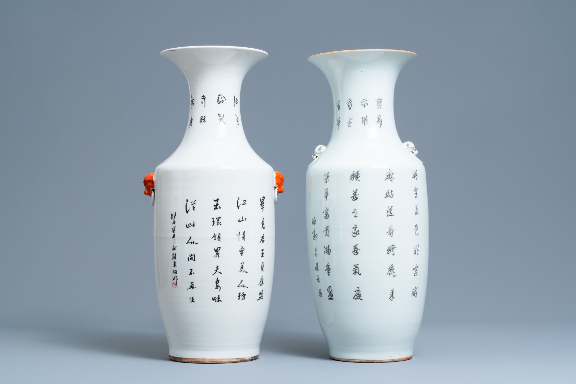 Two Chinese famille rose and qianjiang cai vases, 19/20th C. - Image 3 of 6