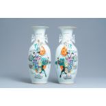 A pair of Chinese famille rose vases, 19/20thÊ C.