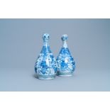 A pair of Chinese blue and white garlic-mouth bottle vases, Wanli