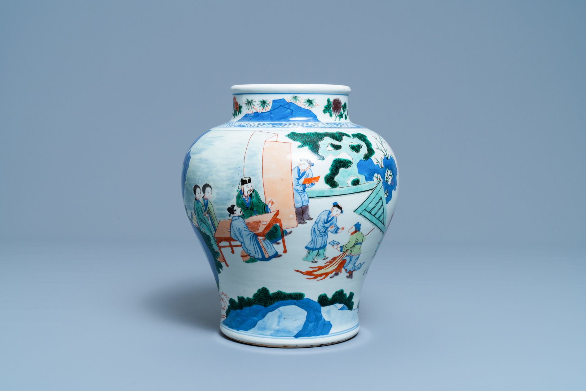 A Chinese wucai vase with equestrian scenes, 19th C.