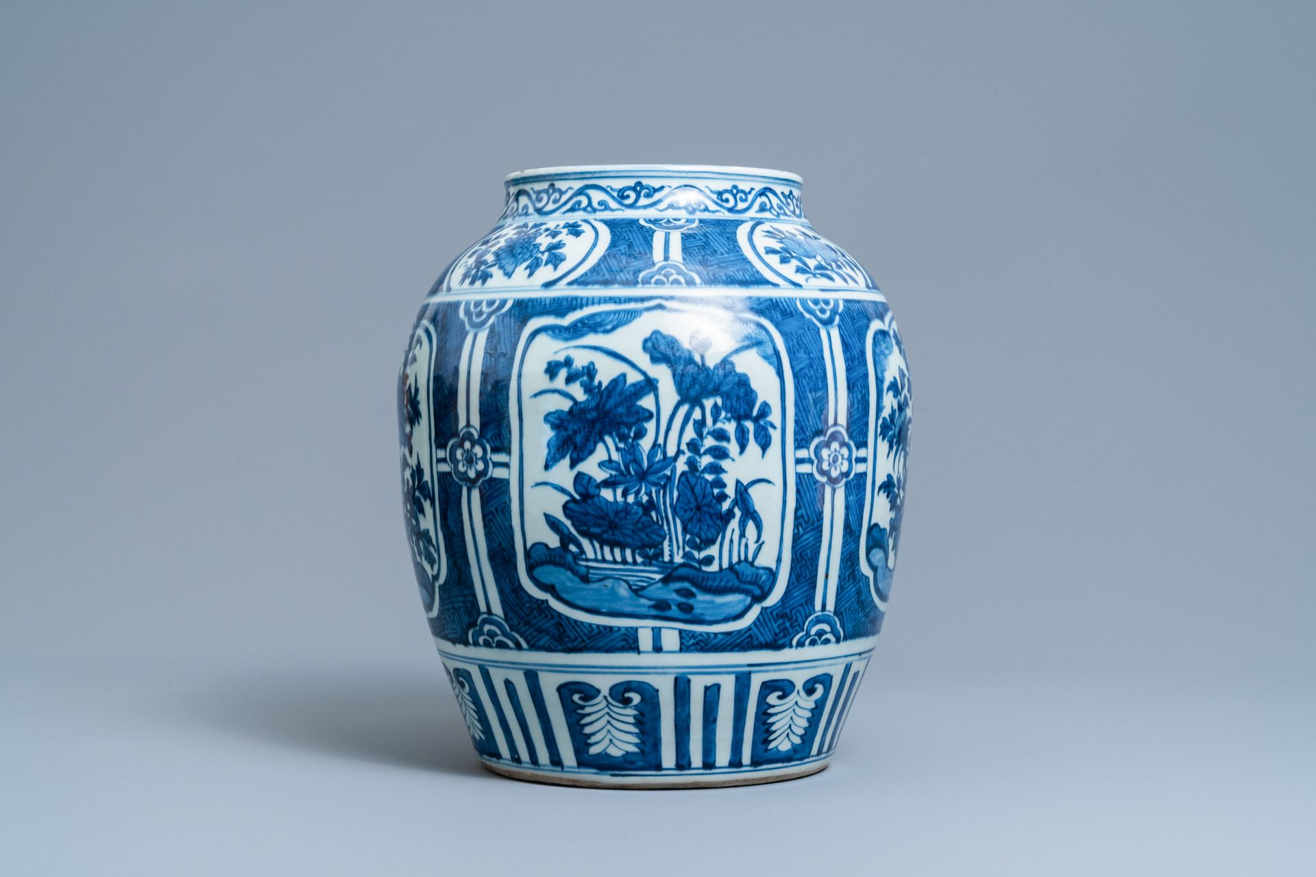 A Chinese blue and white vase with floral panels, Wanli - Image 2 of 6