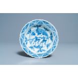 A Chinese blue and white plate with two deer, Ming