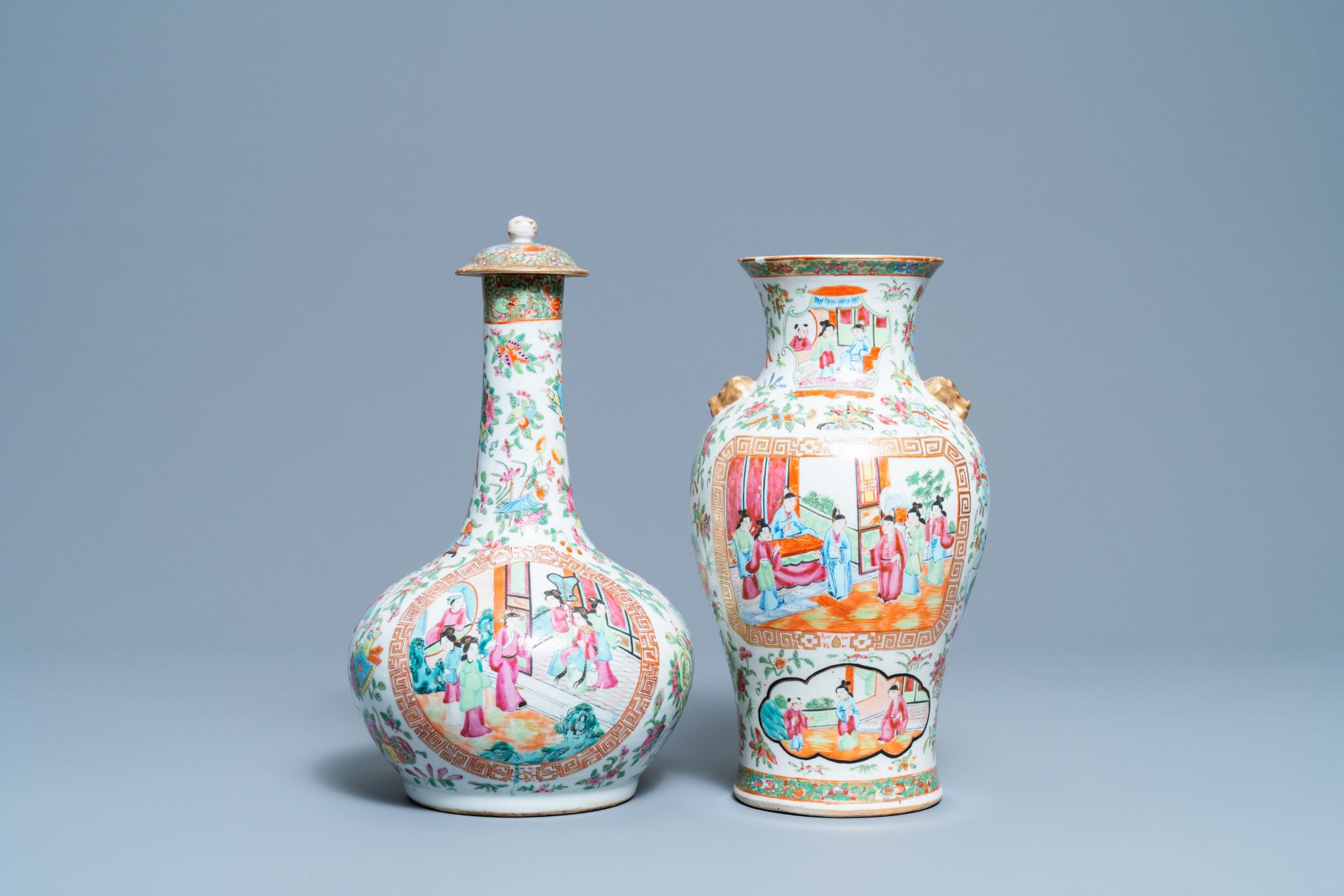 Two Chinese Canton famille rose vases, 19th C. - Image 3 of 6