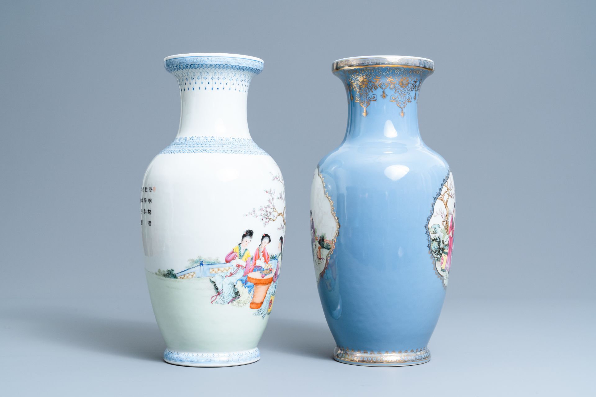 Two fine Chinese famille rose vases, Qianlong marks, Republic - Bild 2 aus 6