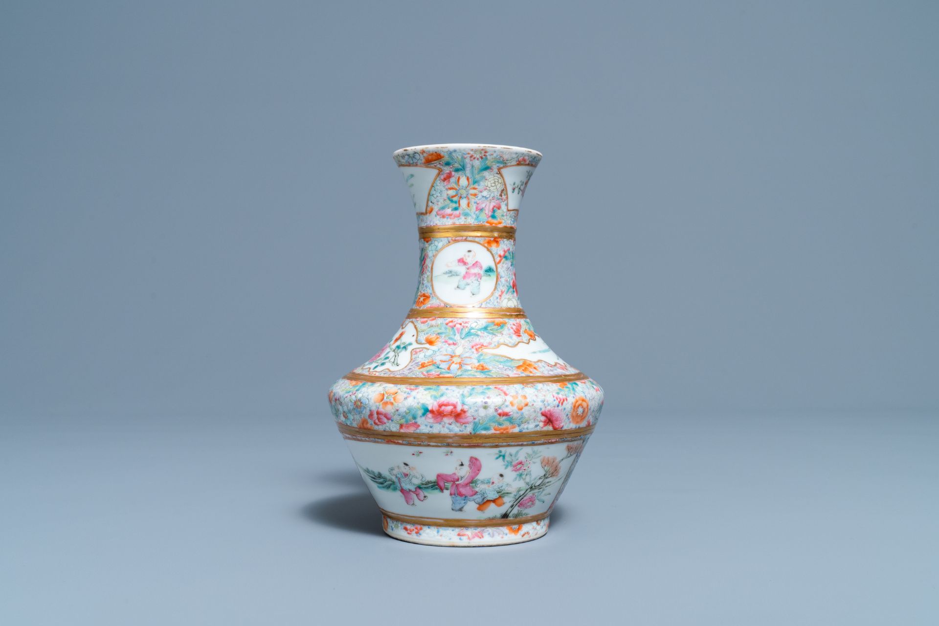 A Chinese famille rose millefleurs vase, Jingdezhen Catholic Church mark, Republic - Image 3 of 6