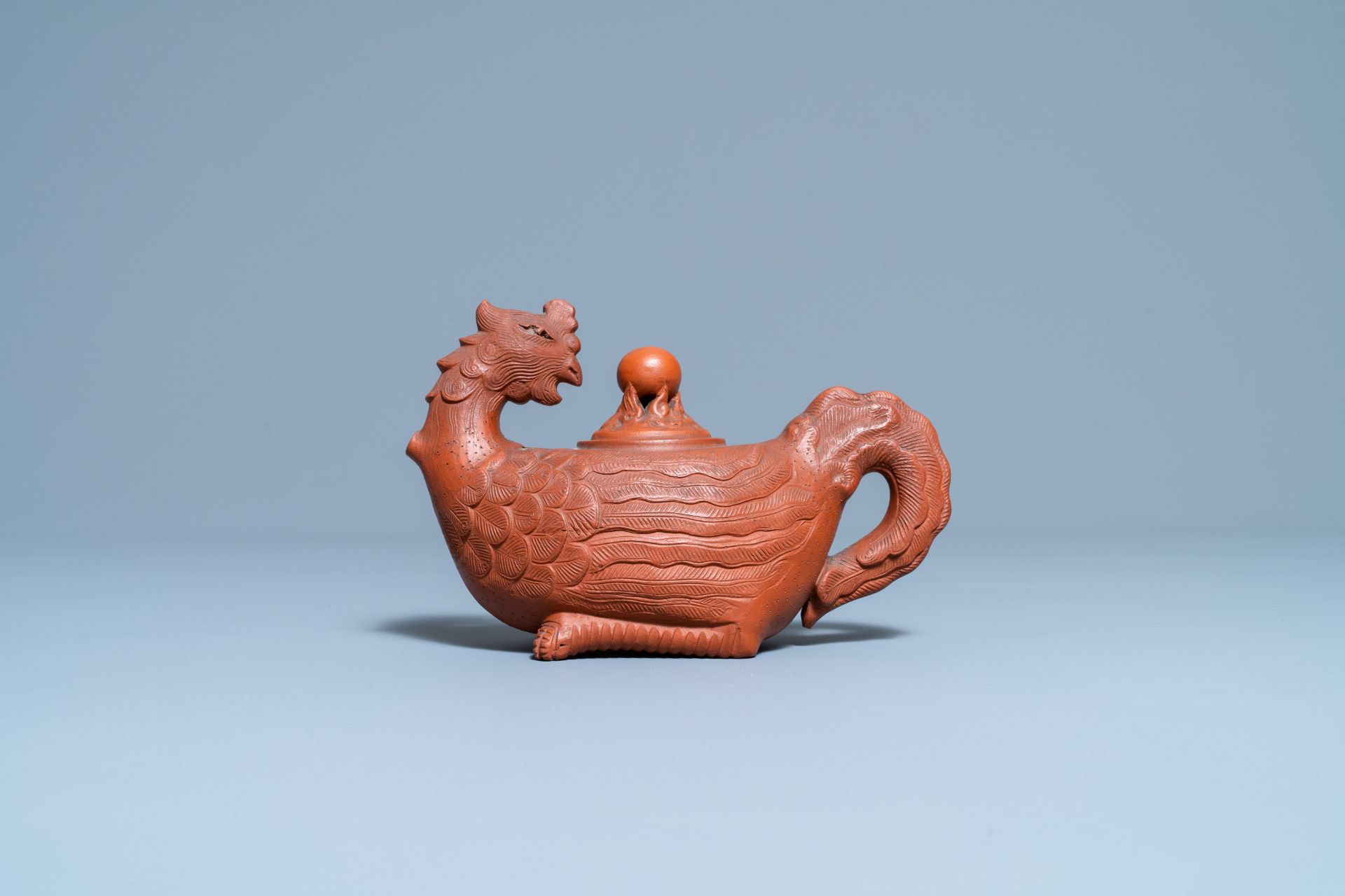 A Chinese Yixing 'phoenix' stoneware teapot and cover, Kangxi - Image 2 of 7