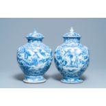 Two Chinese blue and white vases and covers, Wanli