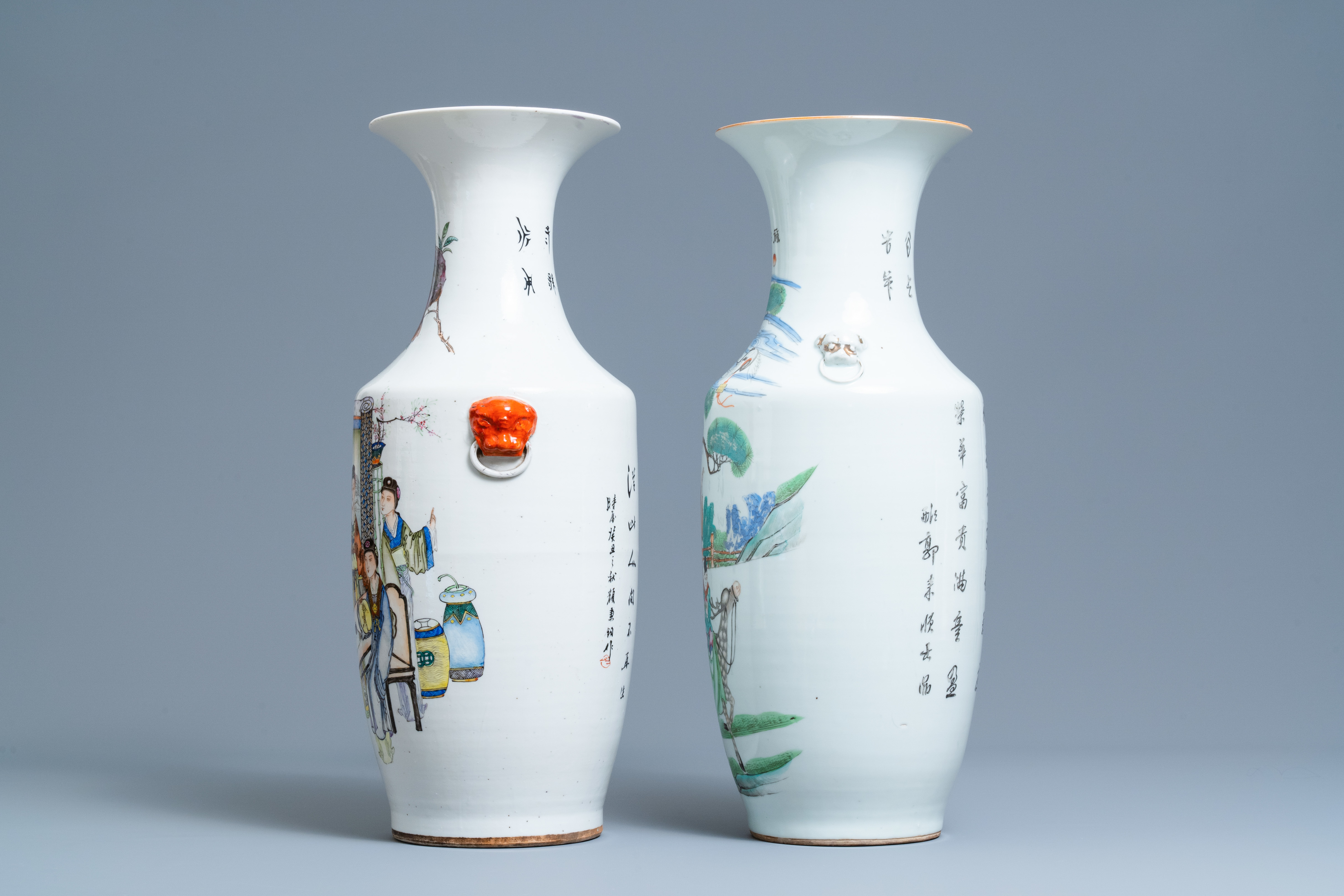 Two Chinese famille rose and qianjiang cai vases, 19/20th C. - Image 4 of 6