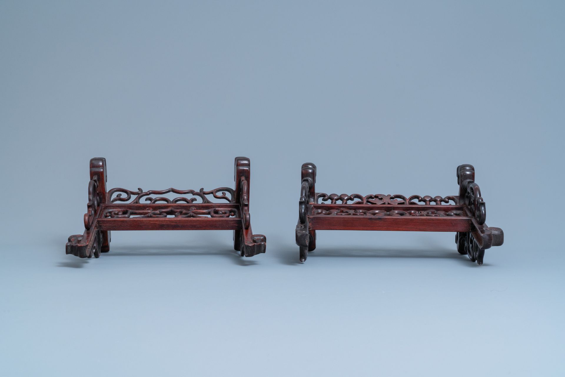 Three Chinese wooden table screen stands, 19th C. - Image 6 of 14