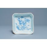 A square Chinese blue and white bowl on four feet for the Japanese market, Tianqi/Chongzhen