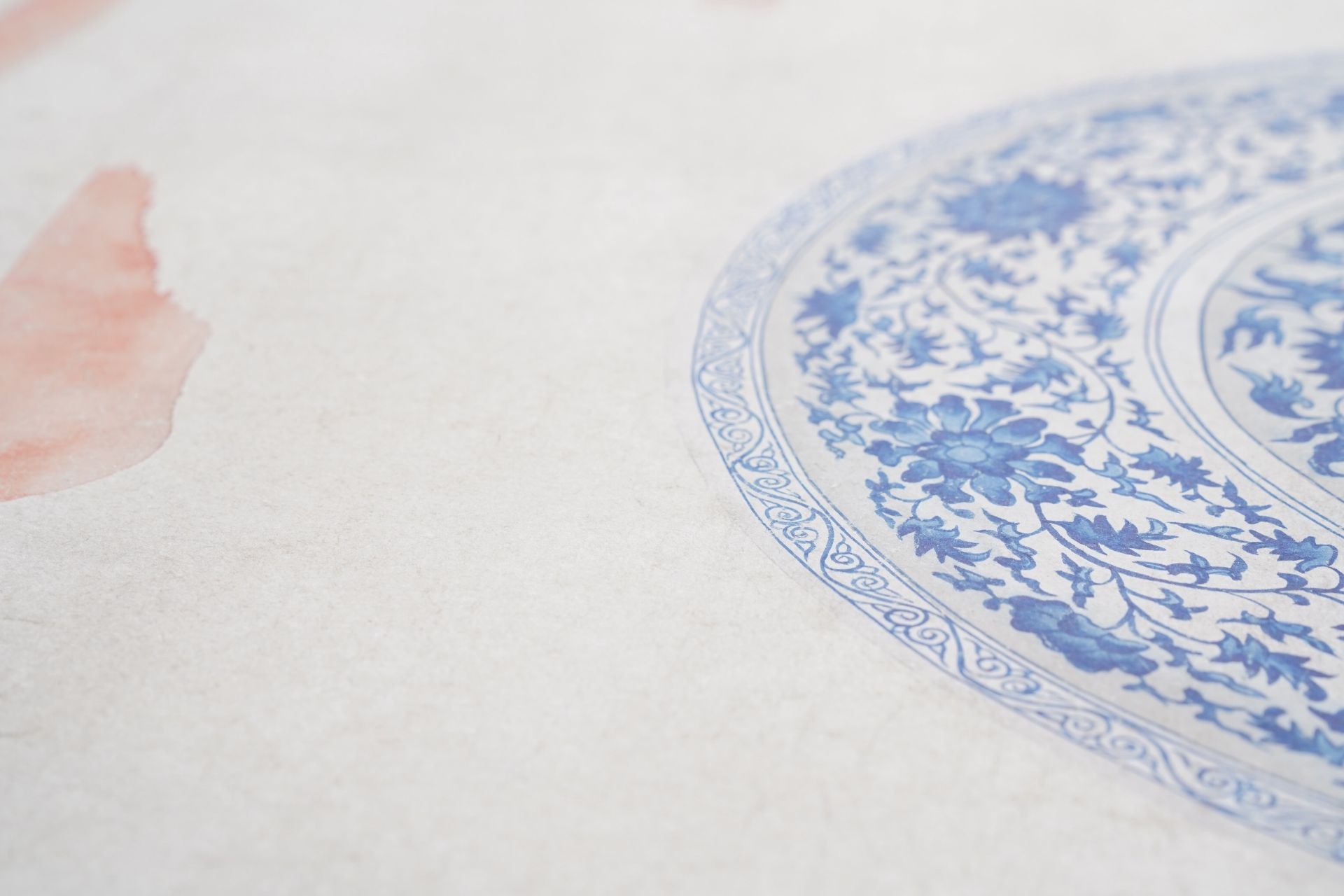 Chinese school, colour on paper, 19th C.: 'A blue and white porcelain Yuan period dish' - Image 31 of 32