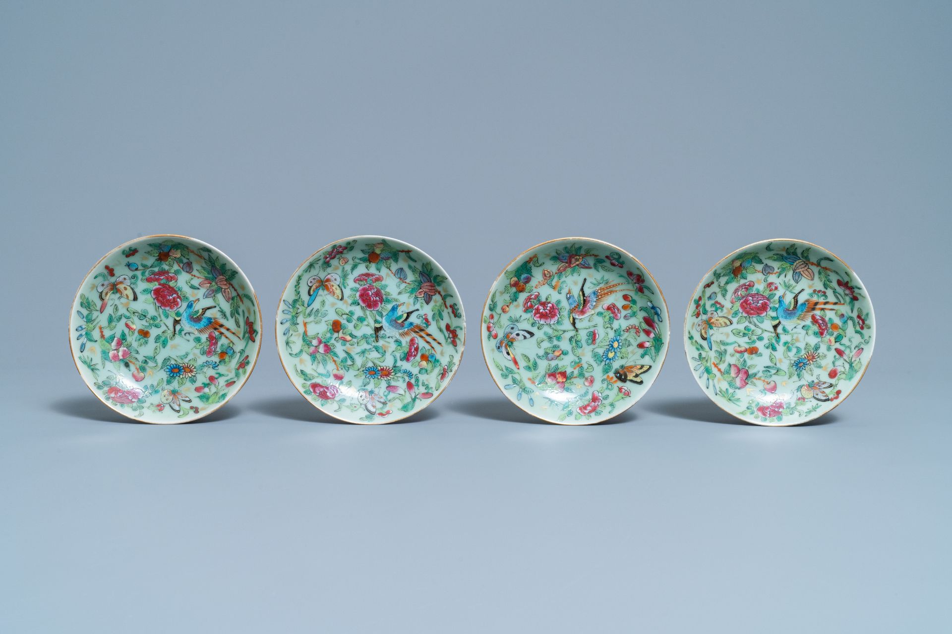 A Chinese Canton famille rose celadon-ground service, 19th C. - Image 4 of 37