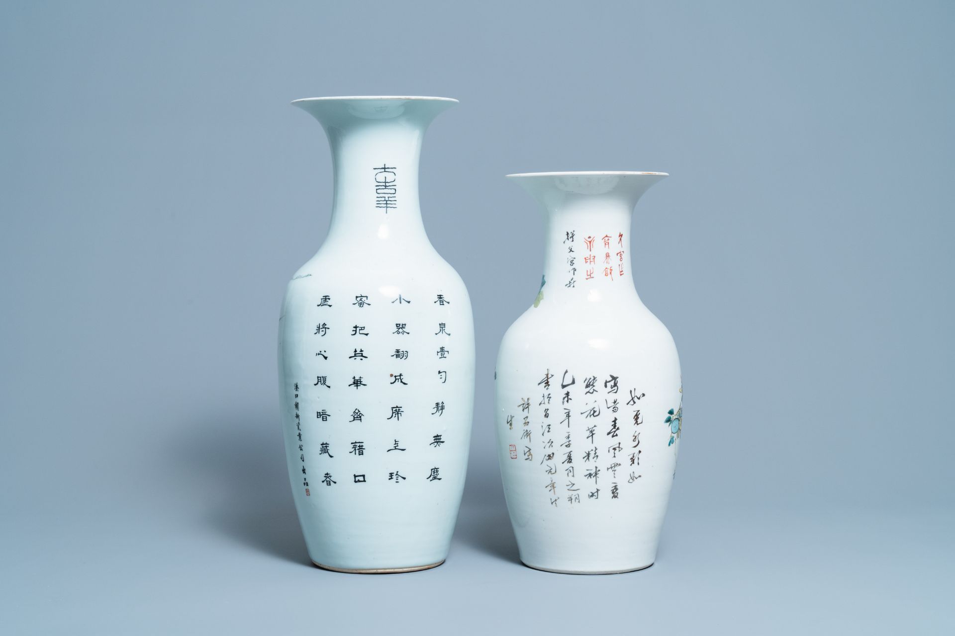 A Chinese qianjiang cai landscape vase and one with antiquities, 19/20th C. - Image 3 of 6