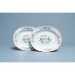 A pair of Chinese famille rose 'ducks in a pond' dishes, Qianlong