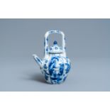 A ribbed Chinese blue and white teapot and cover, Kangxi