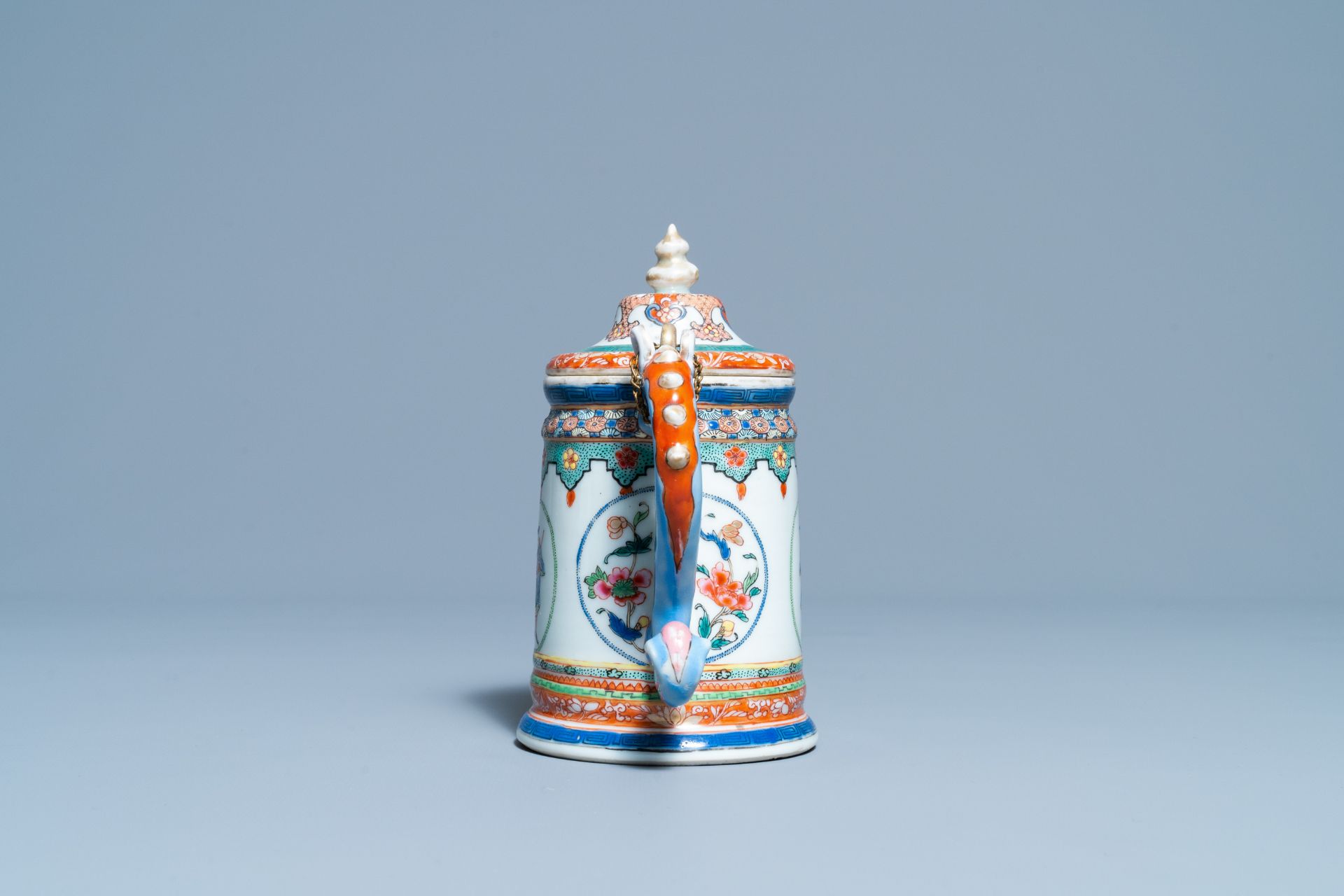 A rare Chinese famille rose 'Europeans' teapot and cover, Qianlong - Image 4 of 9