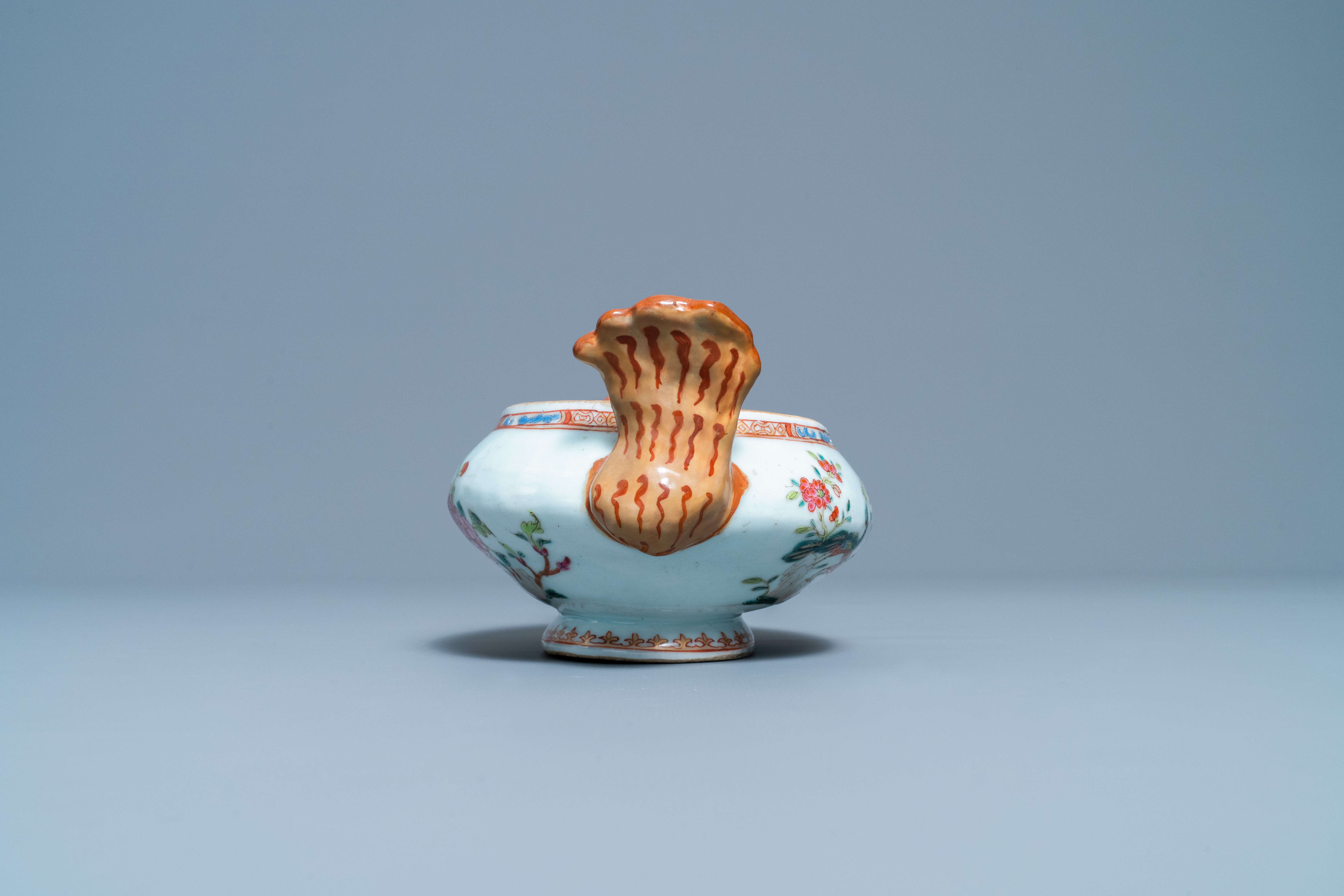 Five Chinese famille rose 'double peacock' porcelain wares, Qianlong - Image 9 of 11