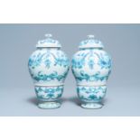 A pair of rare Chinese export porcelain urns and covers, Qianlong