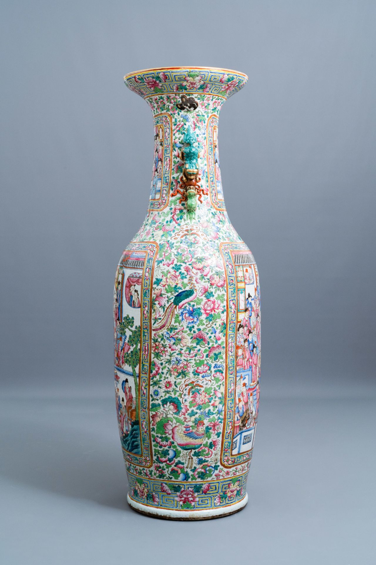 A pair of massive Chinese famille rose vases, 19th C. - Image 7 of 10