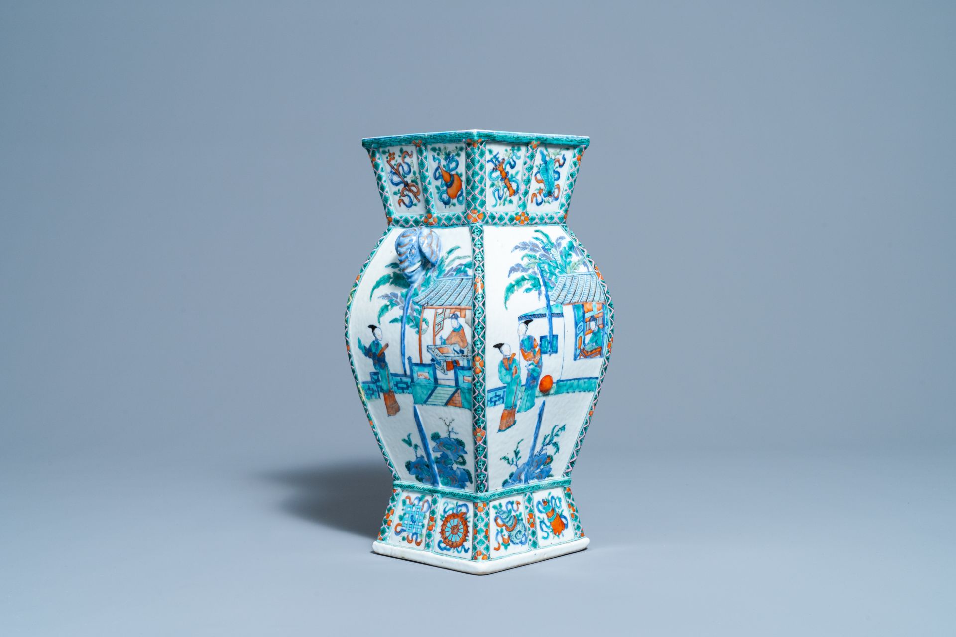 A Chinese doucai vase with elephant handles, Qianlong/Jiaqing - Image 4 of 10