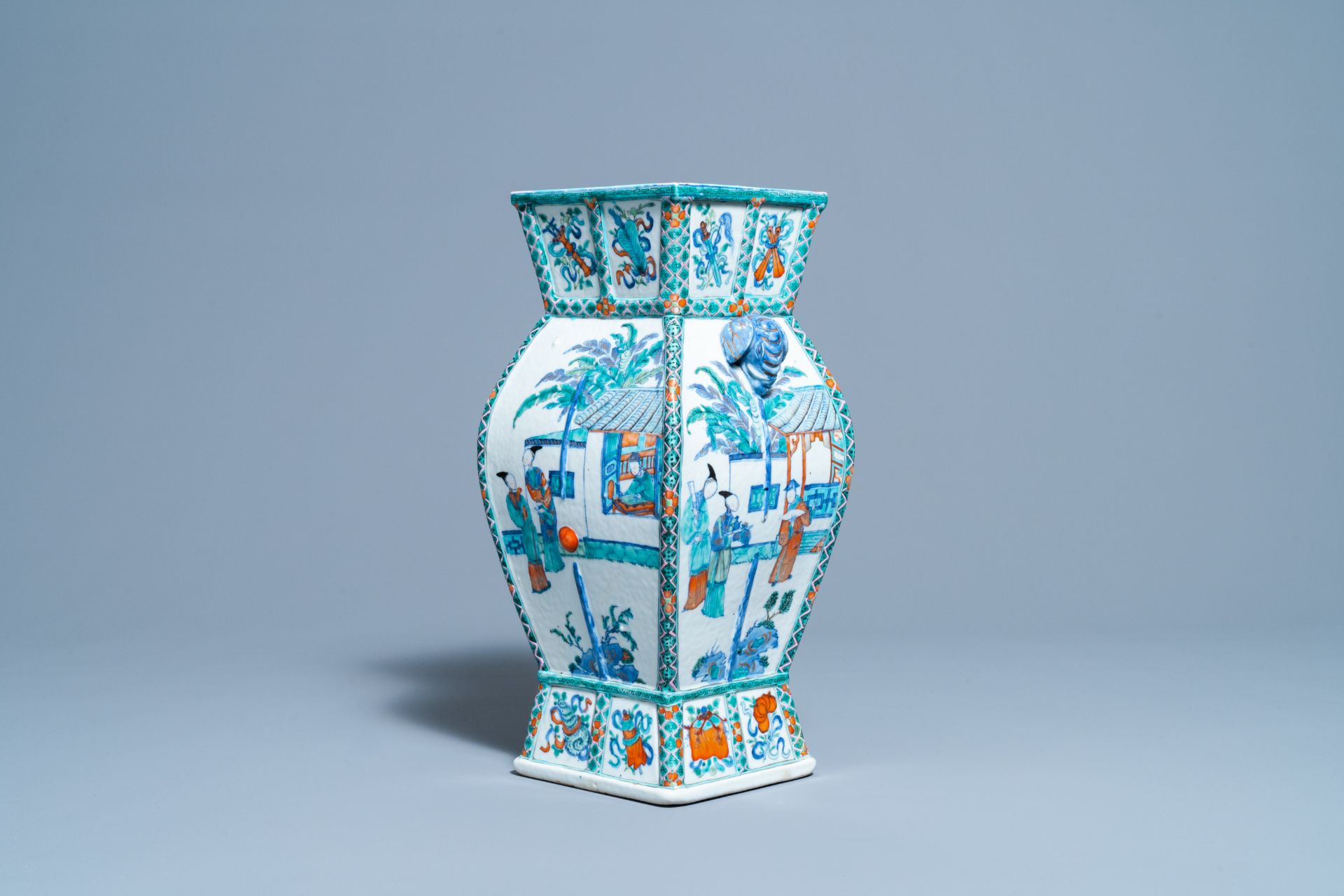 A Chinese doucai vase with elephant handles, Qianlong/Jiaqing - Image 6 of 10