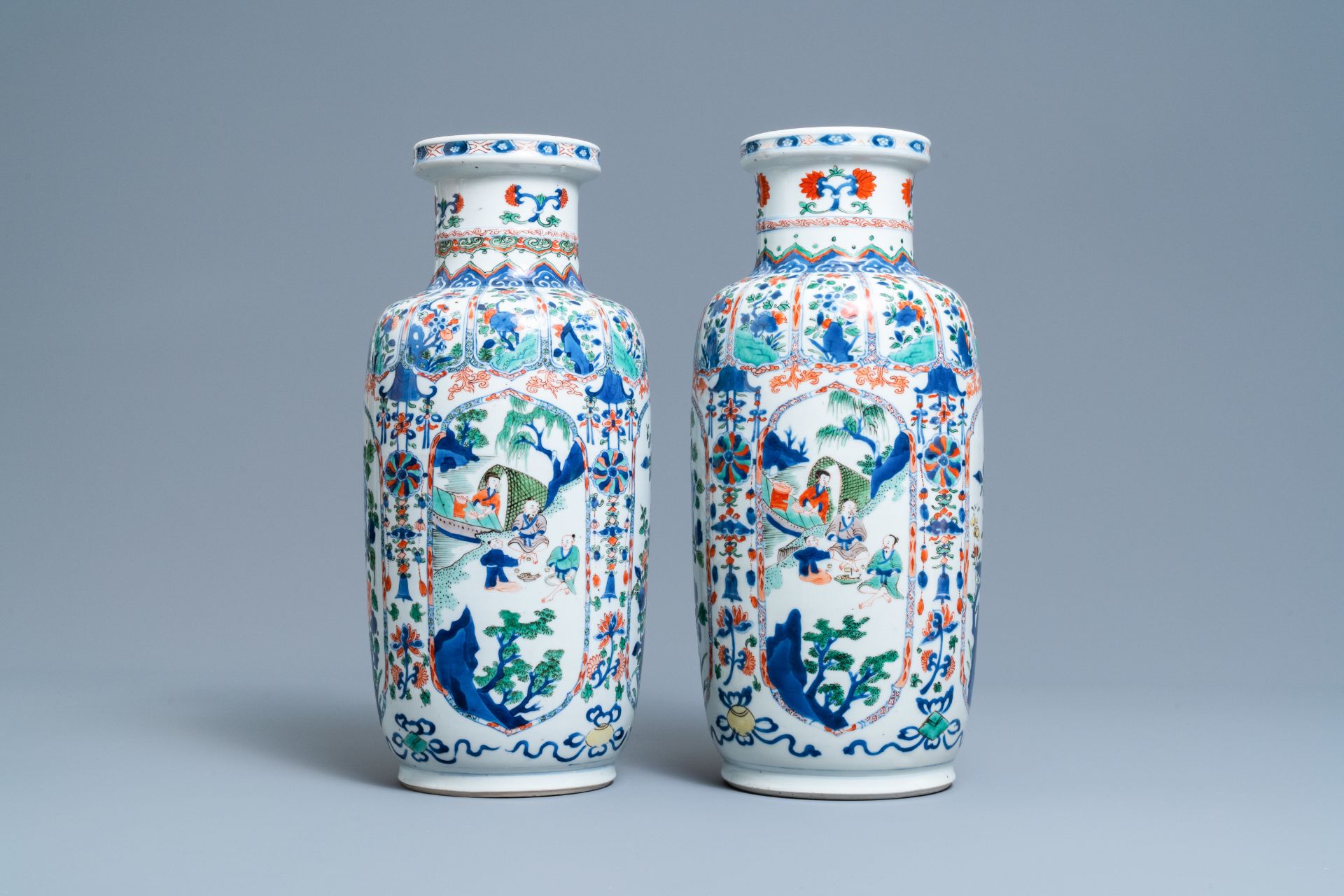 A pair of Chinese famille verte rouleau vases, Kangxi - Bild 3 aus 6