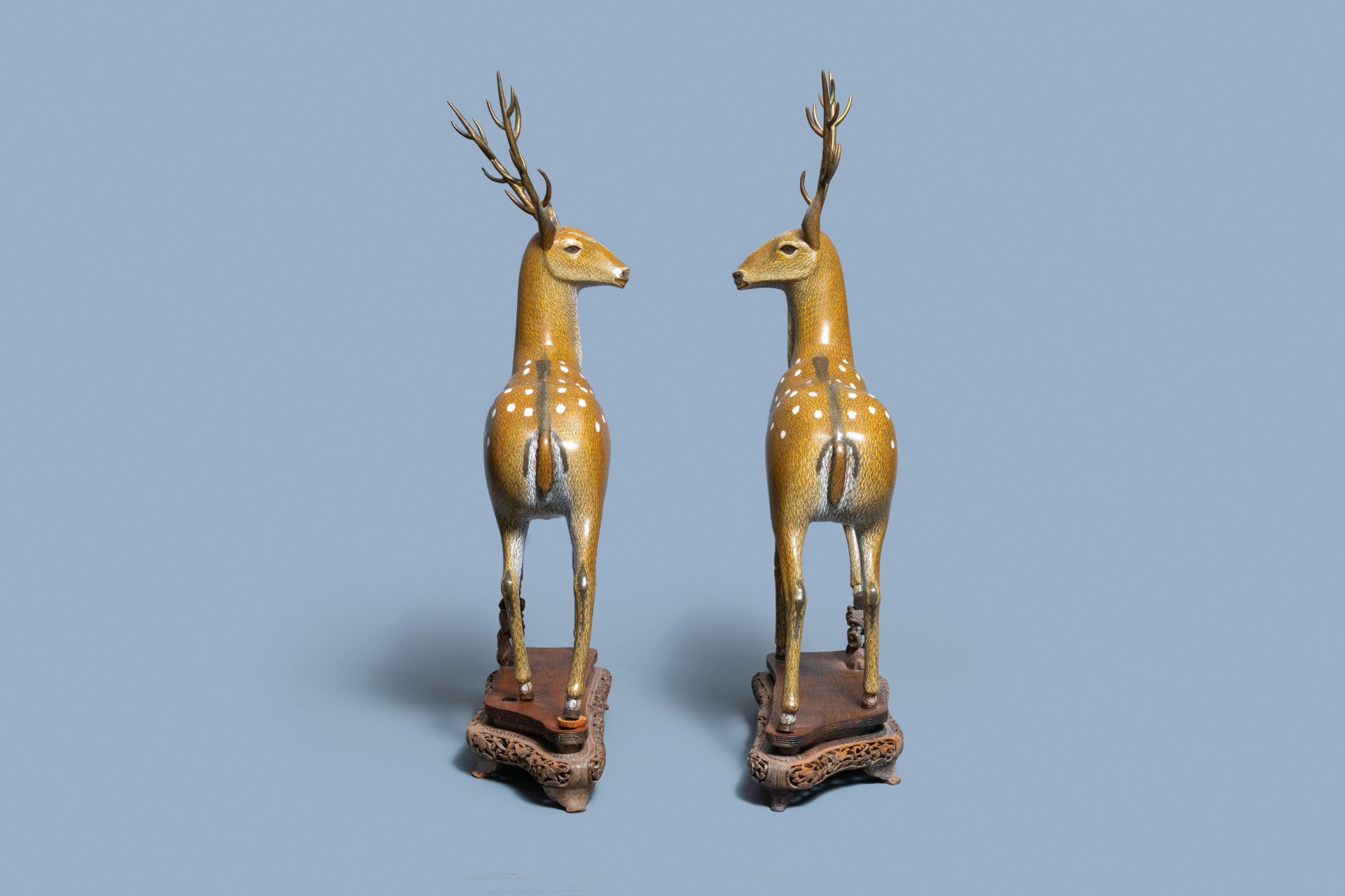 An exceptional and large pair of Chinese cloisonné models of deer, Qianlong/Jiaqing - Image 5 of 11