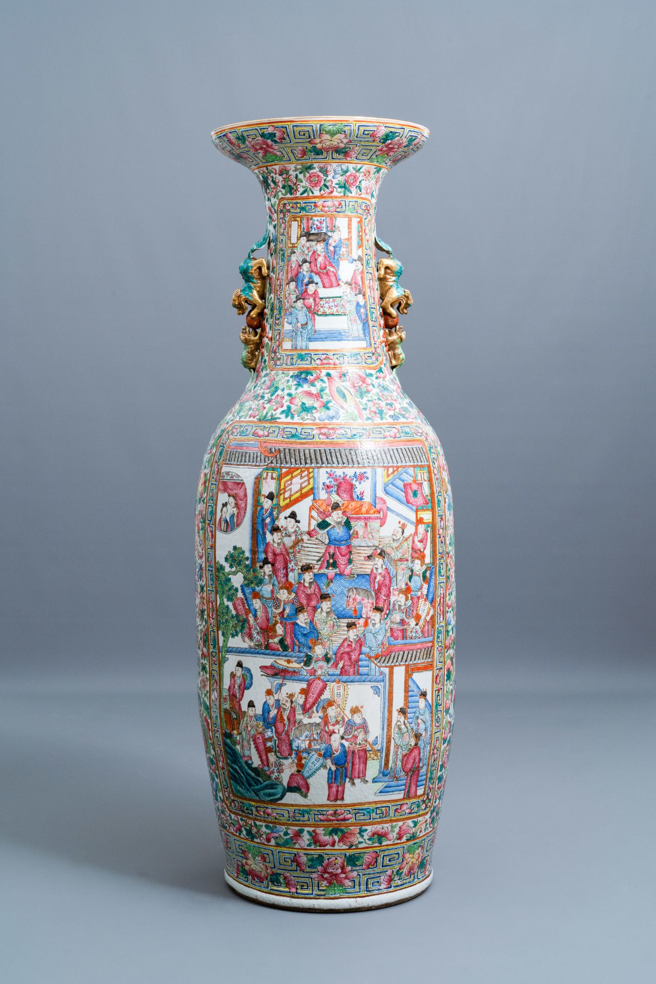 A pair of massive Chinese famille rose vases, 19th C. - Image 2 of 10