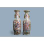 A pair of massive Chinese famille rose vases, 19th C.