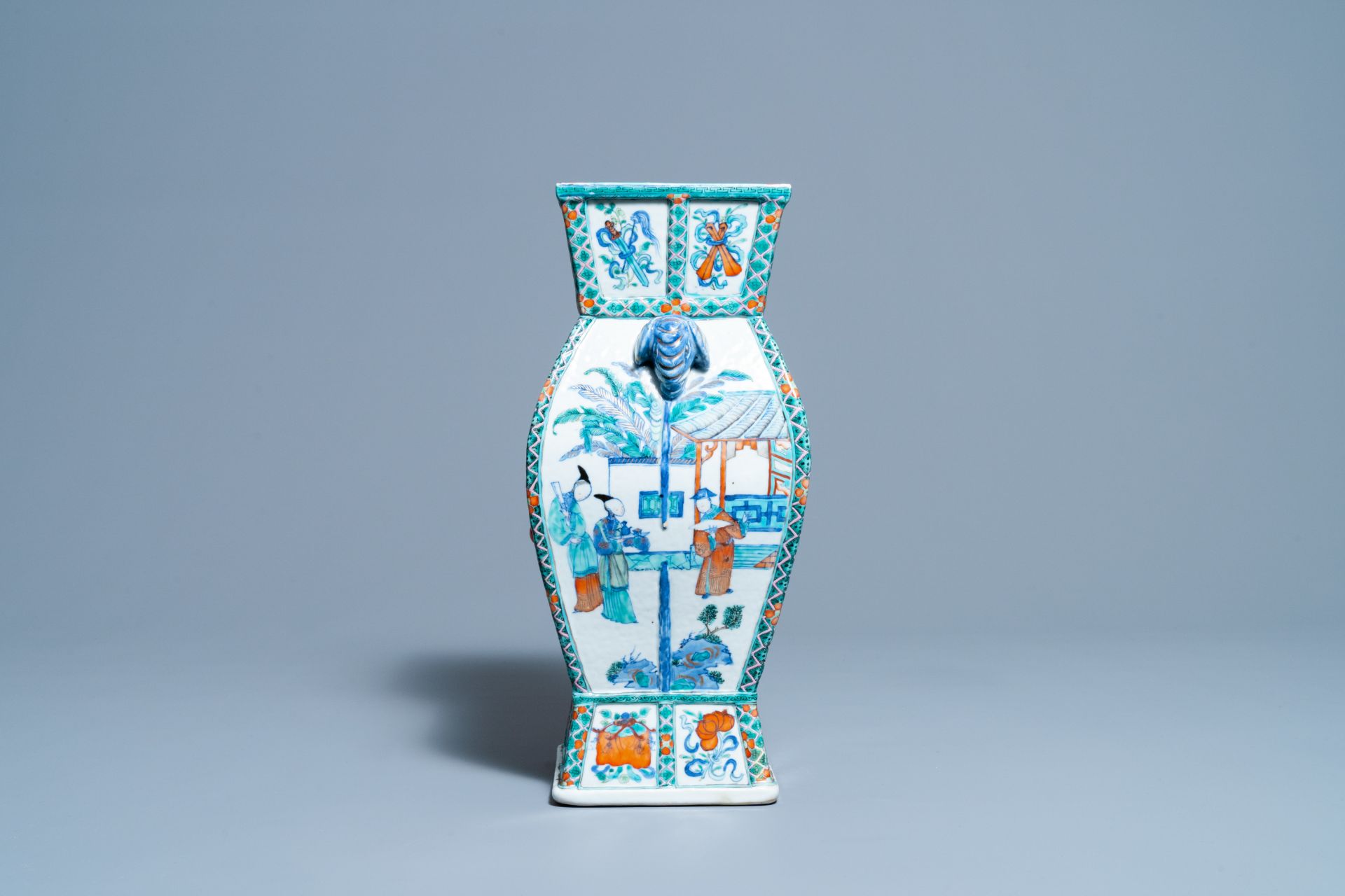 A Chinese doucai vase with elephant handles, Qianlong/Jiaqing - Image 7 of 10