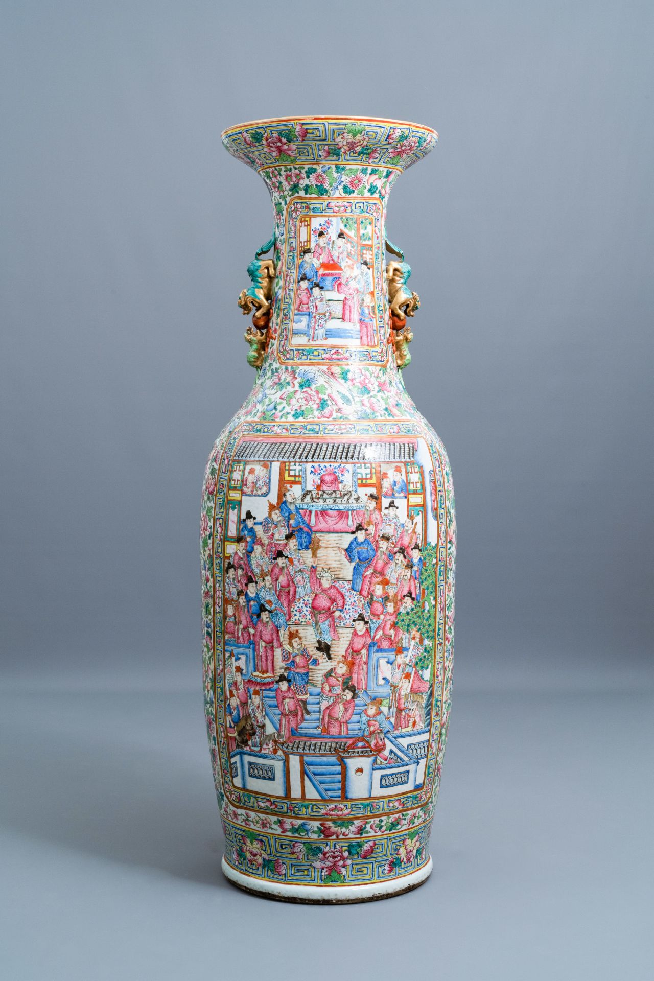 A pair of massive Chinese famille rose vases, 19th C. - Image 6 of 10