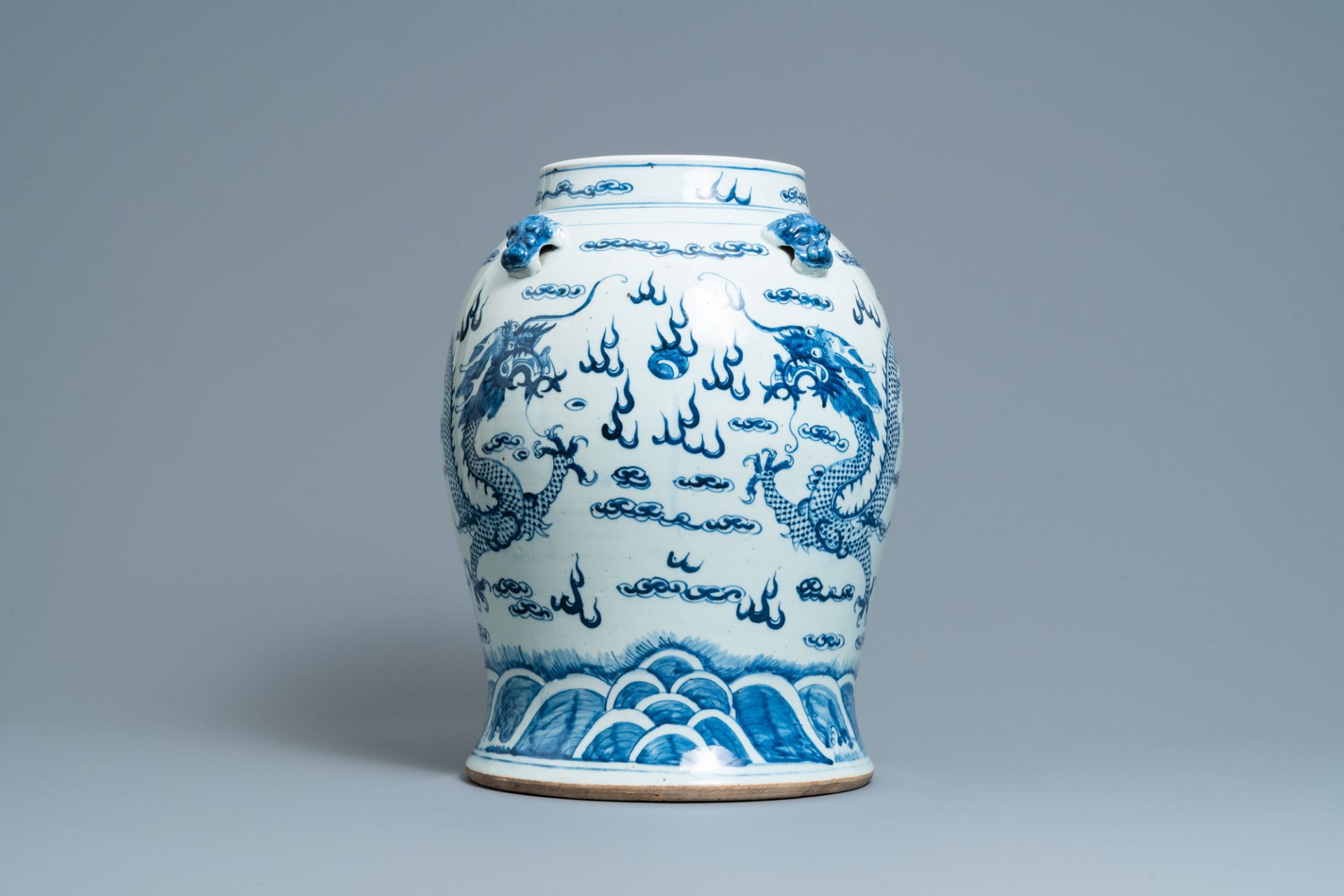 A Chinese blue and white 'dragon' vase, 19th C.