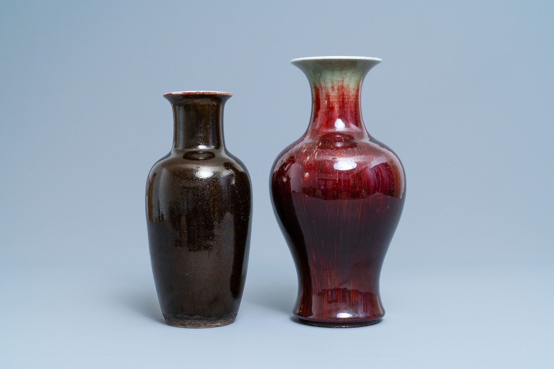 Two Chinese monochrome flambe-glazed vases, 19th C. - Image 4 of 6