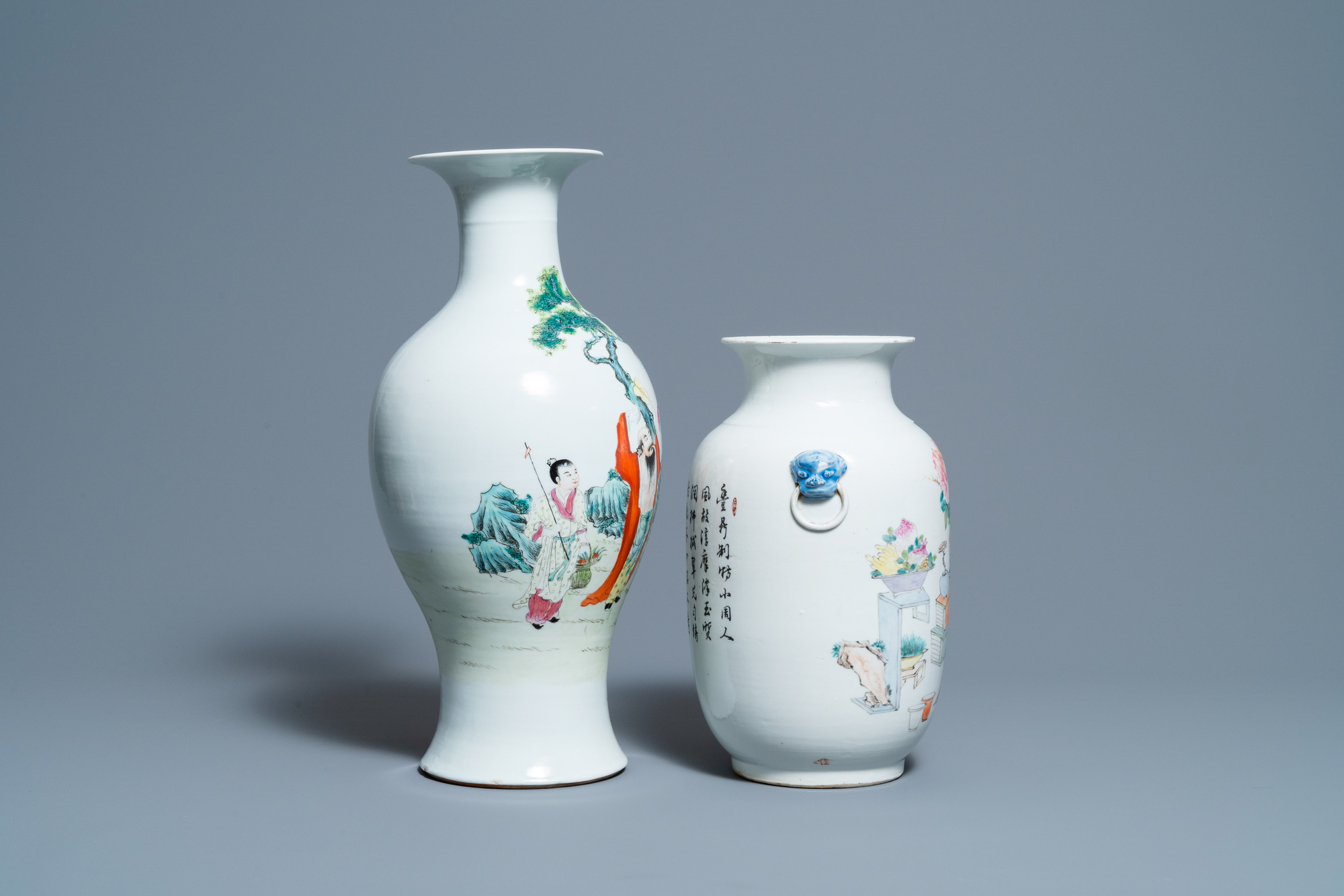 A Chinese qianjiang cai vase and a famille rose vase, 19/20th C. - Image 4 of 6