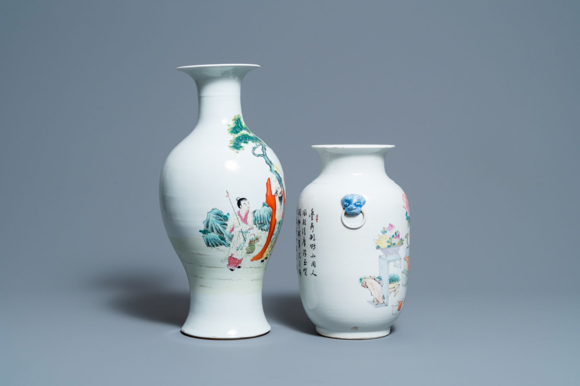 A Chinese qianjiang cai vase and a famille rose vase, 19/20th C. - Image 4 of 6