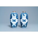 A pair of Dutch Delft blue and white chinoiserie Kangxi-style vases, ca. 1800