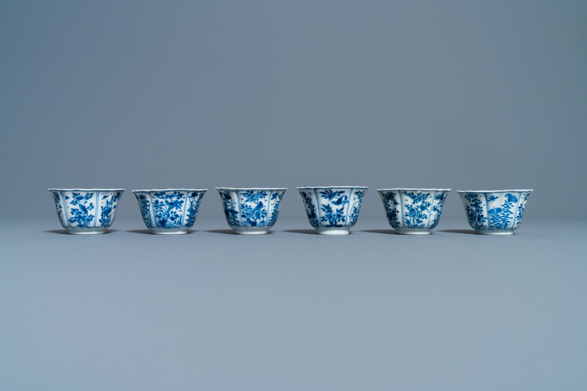 Six Chinese blue and white cups and saucers, Kangxi - Image 6 of 11