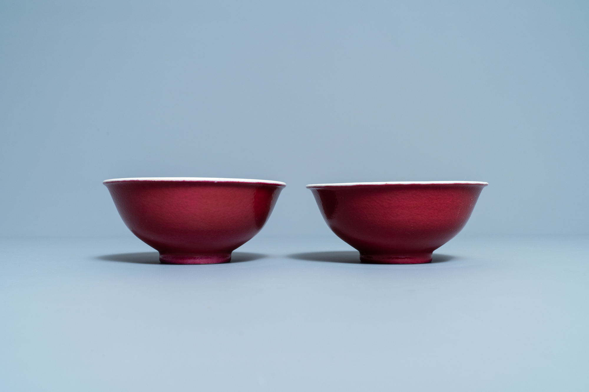 A pair of Chinese monochrome ruby red bowls, Jiaqing mark and of the period - Image 3 of 8