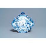 A Dutch Delft blue and white chinoiserie plaque, 18th C.