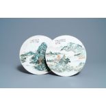 Two round Chinese qianjiang cai 'landscape' plaques, signed Ao Shaoquan and dated 1904