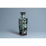 A Chinese square famille noire vase with figurative panels, Kangxi mark, 19th C.