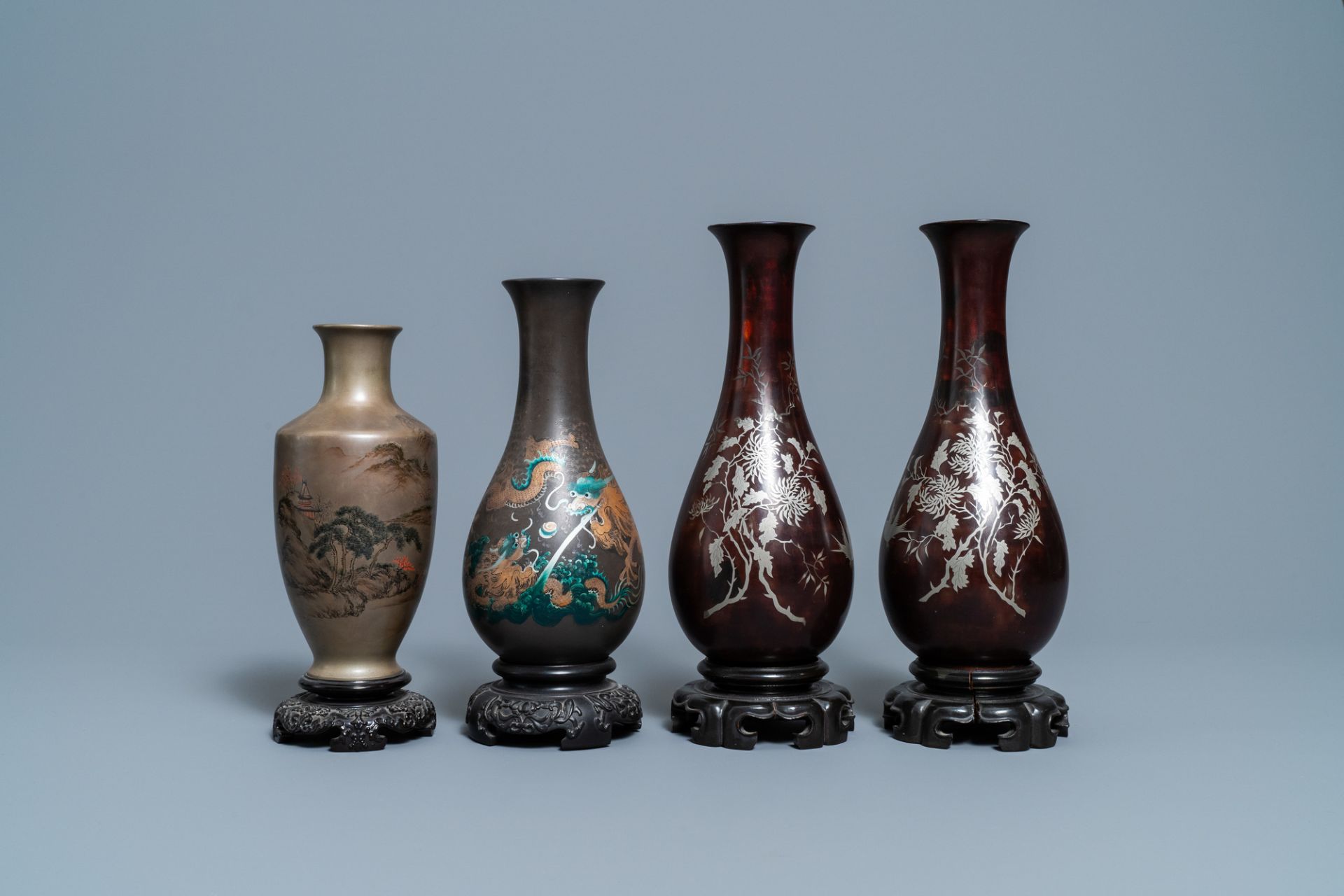 Four Chinese Shen Shao'an type Foochow lacquerware vases, Republic - Image 2 of 7