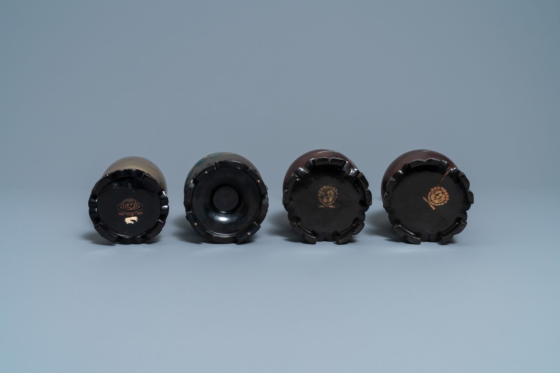 Four Chinese Shen Shao'an type Foochow lacquerware vases, Republic - Image 7 of 7