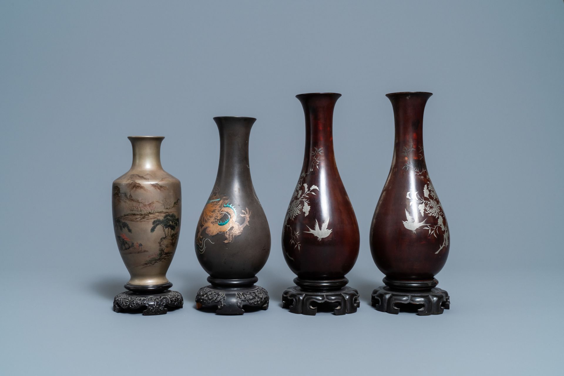 Four Chinese Shen Shao'an type Foochow lacquerware vases, Republic - Image 3 of 7