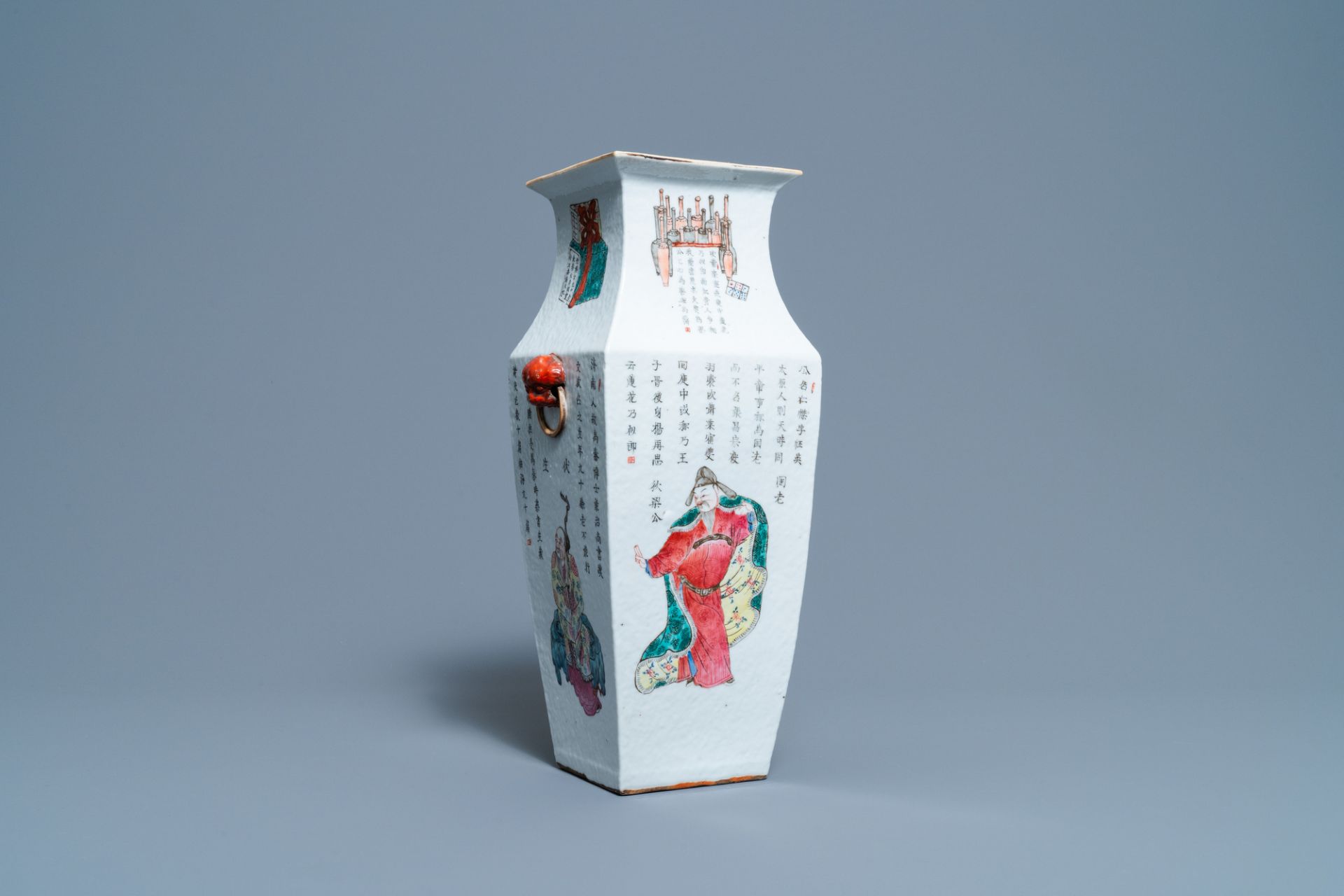 A Chinese square famille rose 'Wu Shuang Pu' vase, 19th C.