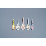 Five Chinese famille rose and polychrome spoons, Jiaqing and Daoguang mark and of the period