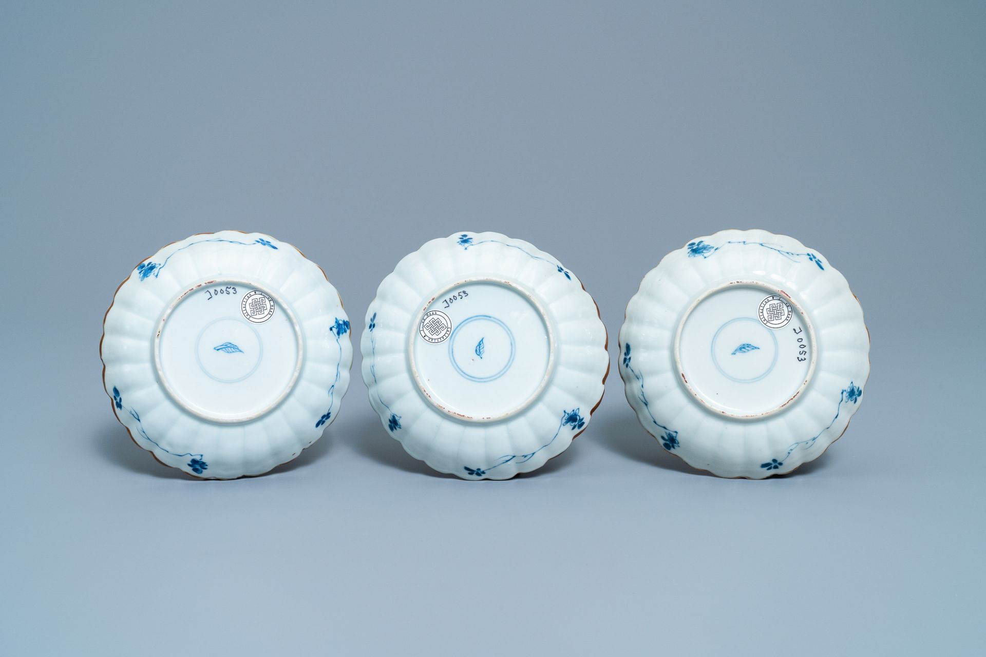 Six Chinese blue and white lobed plates with ducks and butterflies, Kangxi - Image 3 of 11