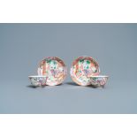 A pair of fine Chinese famille rose 'Mandarin' cups and saucers, Qianlong