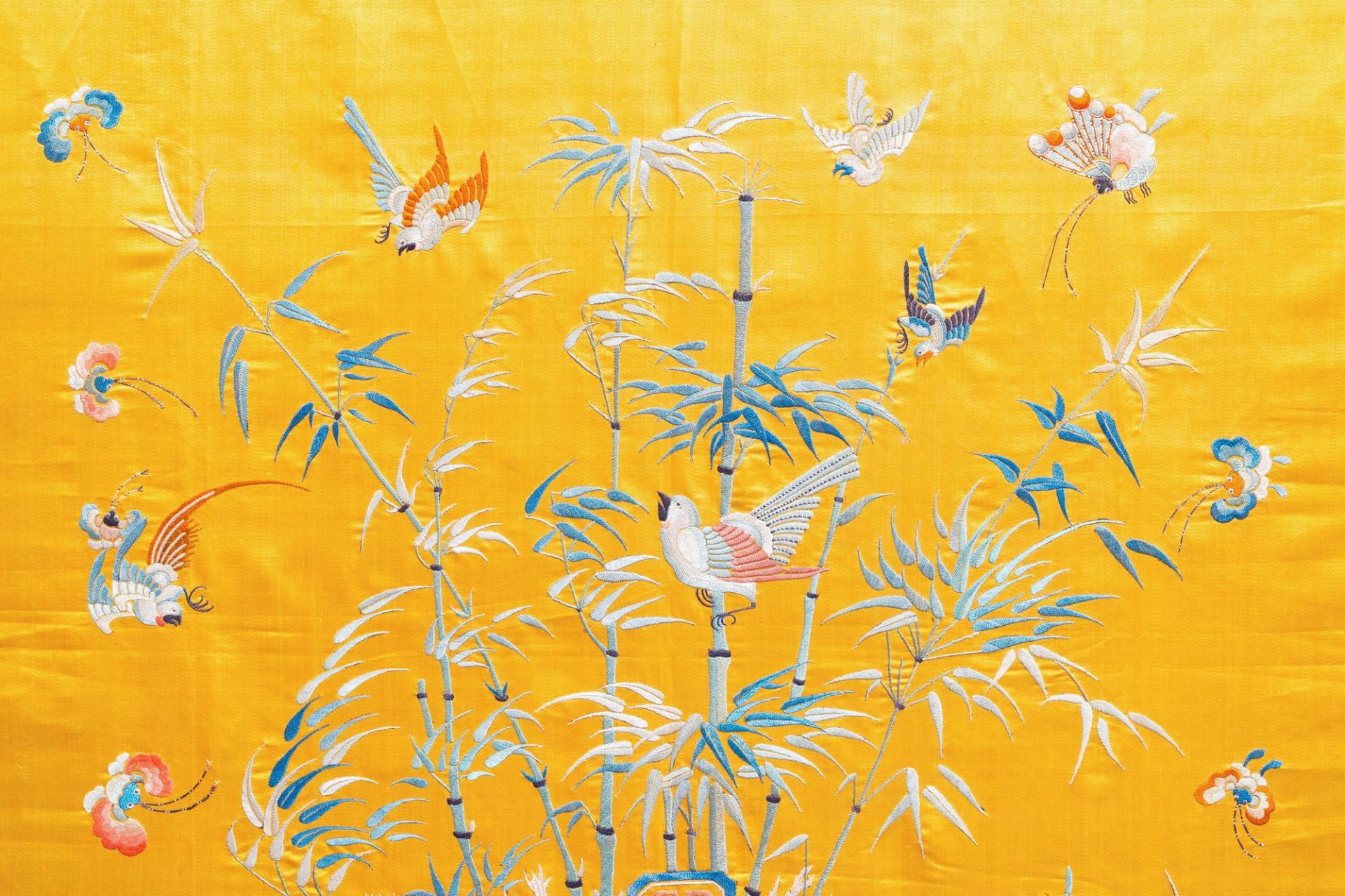 A Chinese yellow-ground silk embroidery, 19th C. - Image 2 of 4