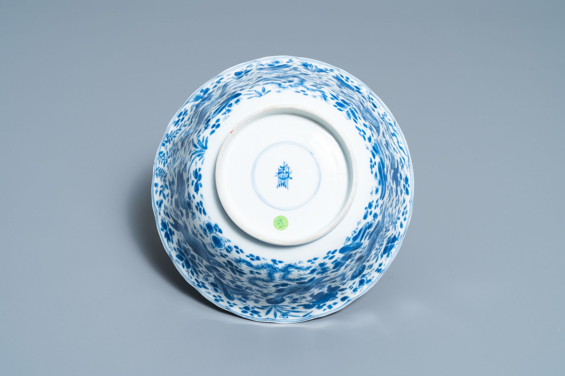 A Chinese blue and white lobed 'carps and crab' bowl, Kangxi - Image 7 of 7